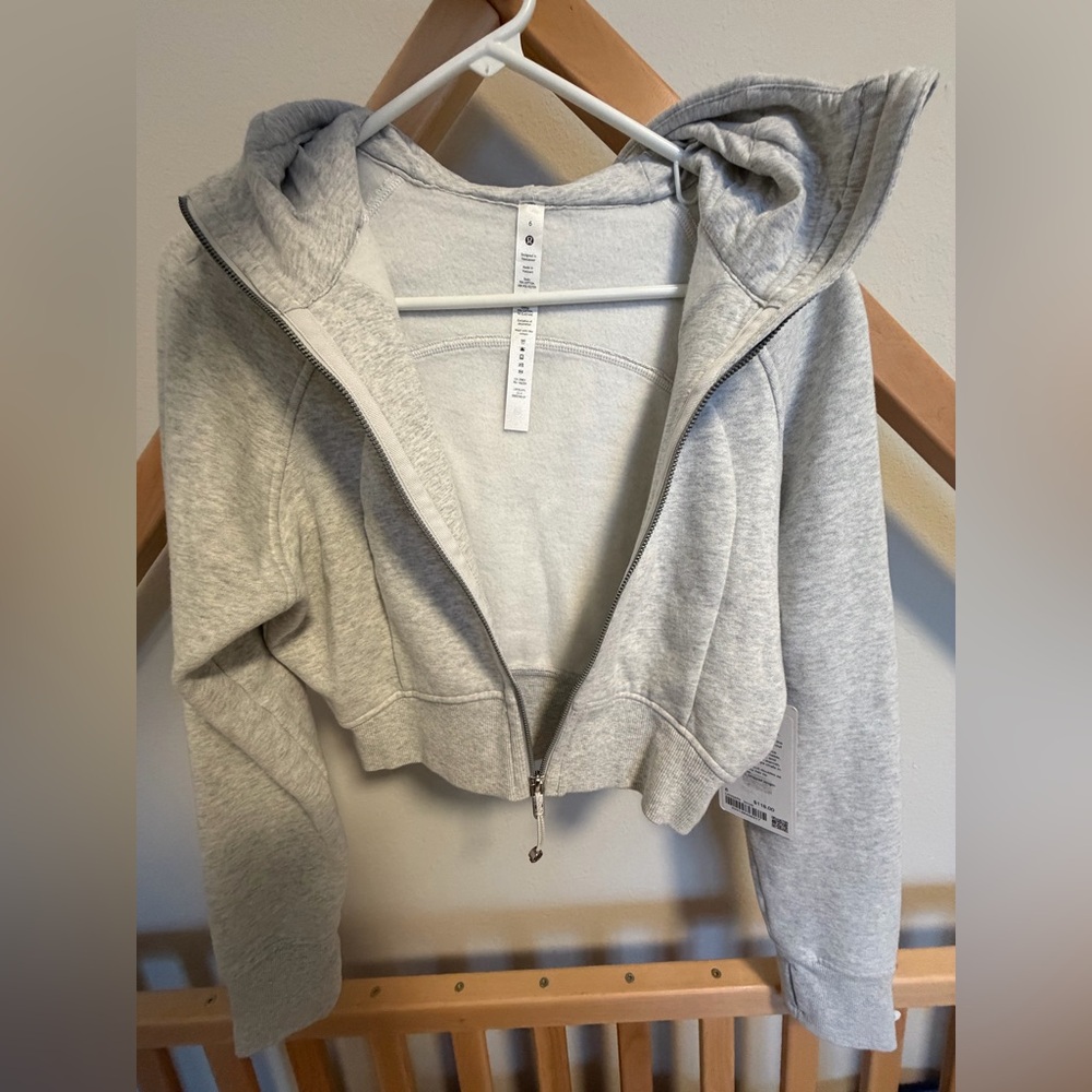 lululemon Scuba Cropped Full-Zip Hoodie Heathered Core Ultra Light Grey 6 - Picture 4 of 5